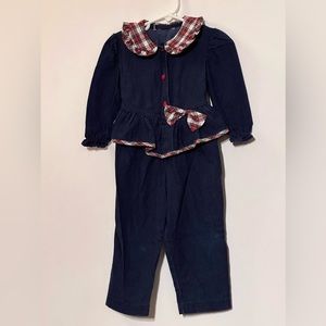 Vintage 80’s Denim Jumpsuit with Peplum and Plaid